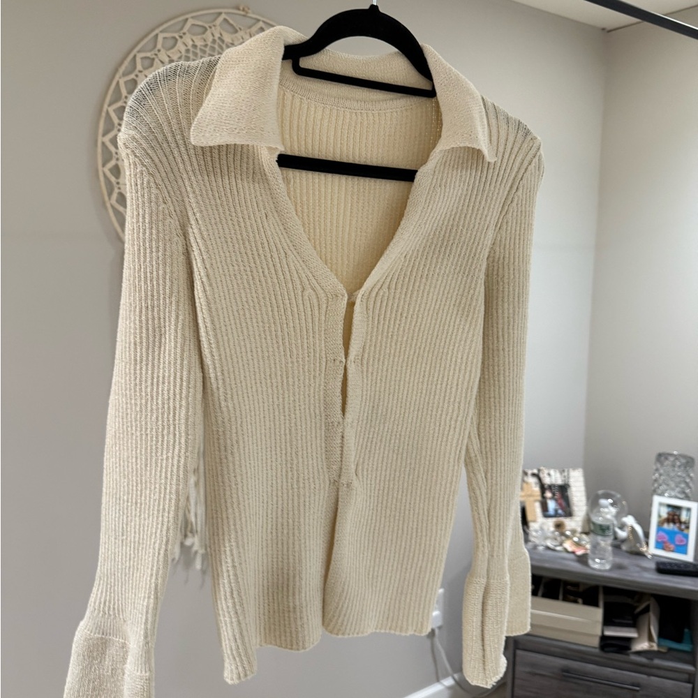 Cream Ribbed Women's Sweater